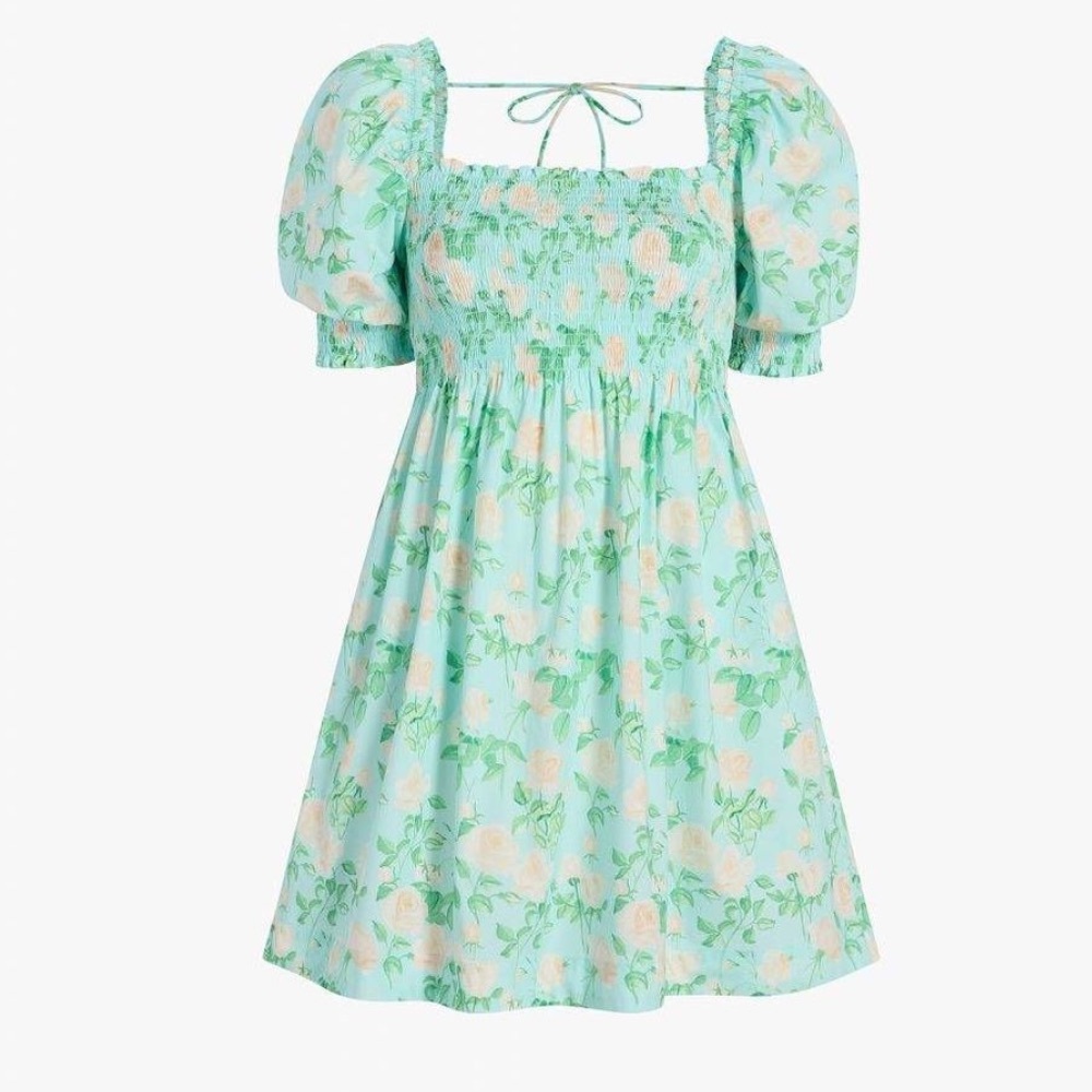 Hill House Athena Nap dress mini puff sleeve in Blue Roses size XS
